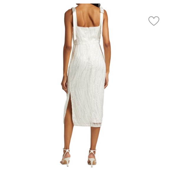 ML MONIQUE LHUILLIER Sequined Bow-Strap Midi Dress in white - Picture 4 of 12